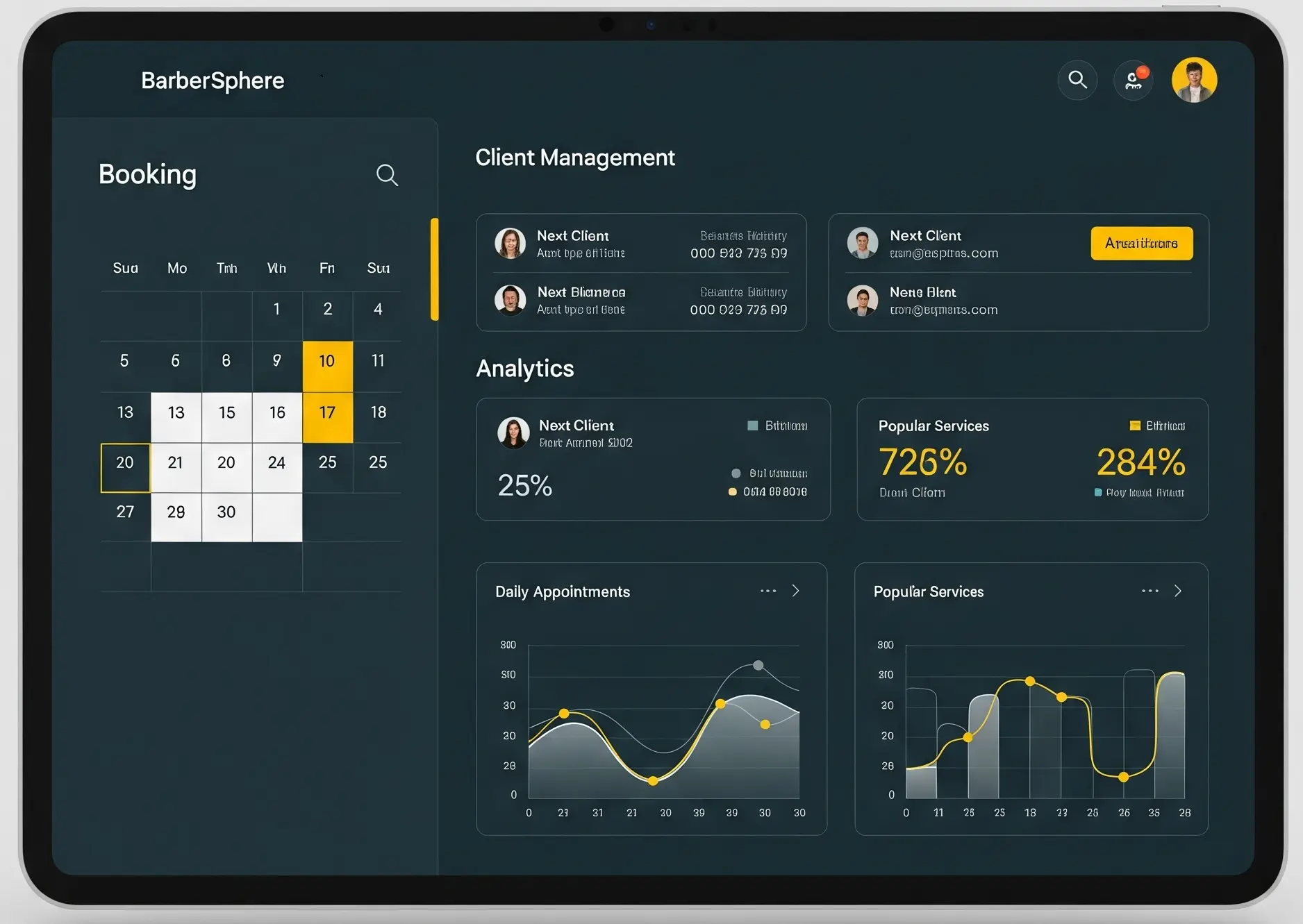 BarberSphere Dashboard e Webapp - Anteprima dell'interfaccia utente